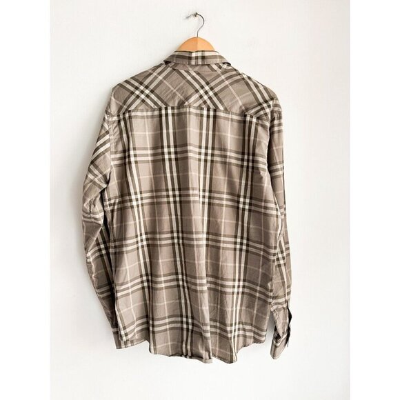 Burberry Grey Plaid Novacheck Men's Button Down Shirt L - Picture 3 of 5